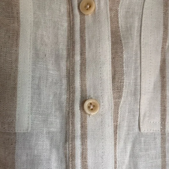 Madewell :: Short Sleeve Safari Shirt :: Size Small :: White and Brown Stripe - Picture 4 of 9